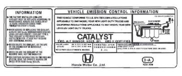 Honda CR-V. Under-hood Emission Control Label
